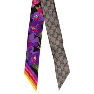 Gucci Purple Floral and Monogram Silk Scarf